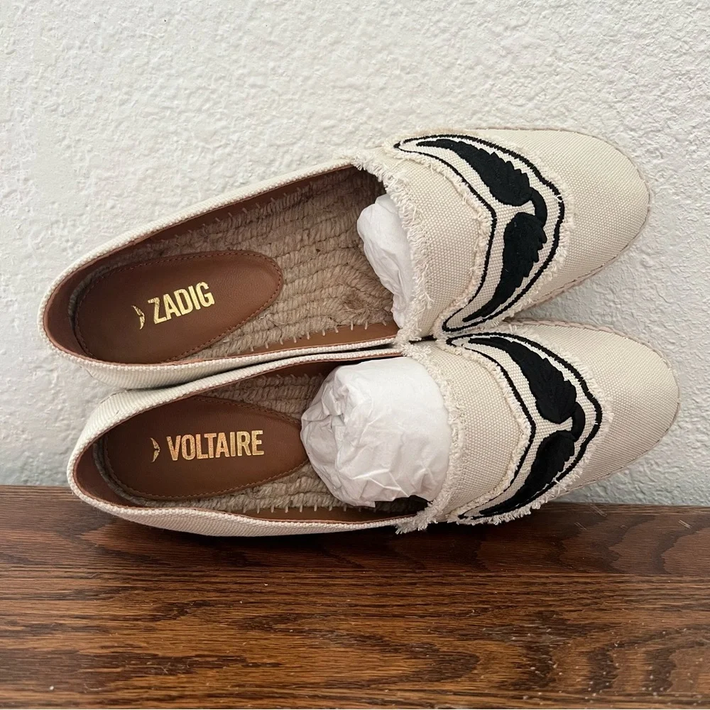 Zadig & Voltaire Canvas Espadrilles Off White Cotton Canvas Wings Size 40